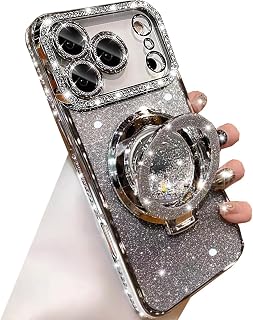 Changjia Glitter Kickstand Case for iPhone 17 Pro, Sparkly Diamonds Silver