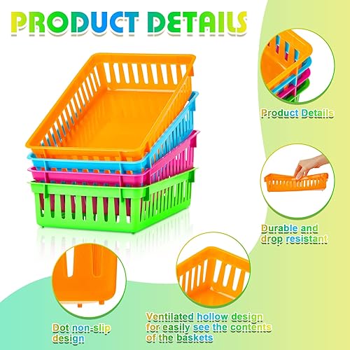 Miniatura 3 de Cestas de almacenamiento para el aula, 16 unidades, cajas de plástico para lápices, bandejas de almacenamiento para bibliotecas, cajones de