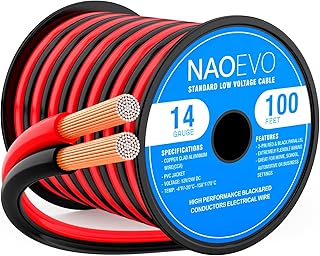 NAOEVO 14 Gauge Wire 100FT, 2 Conductors Electrical Wire Red Black Cable, Flexible/Low Voltage/PVC 14 AWG Copper Clad Aluminum Extension Cord for Speaker, LED Strips, Automotive 12V/24V DC