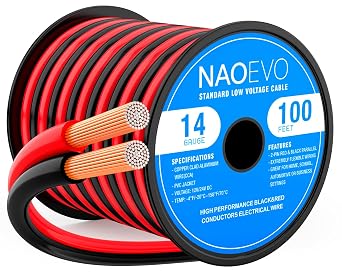 NAOEVO 14 Gauge Wire 2 Conductors, CCA Red Black Electrical Wire, 100FT