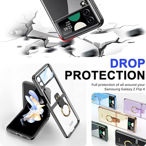 Miniatura 7 de Miimall Funda para Samsung Galaxy Z Flip 4 con soporte de anillo, Z Flip 4 con protector de pantalla de cámara de vidrio templado, funda