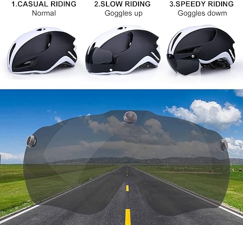 Miniatura 3 de Shinmax Casco de bicicleta para adultos, casco de bicicleta con gafas magnéticas extraíbles y luz LED recargable por USB, casco de bicicleta de