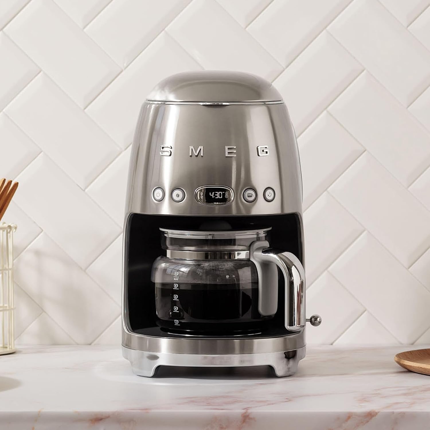 Smeg 50's Retro Drip Coffee Maker with Extra Glass Carafe (Stainless Steel)