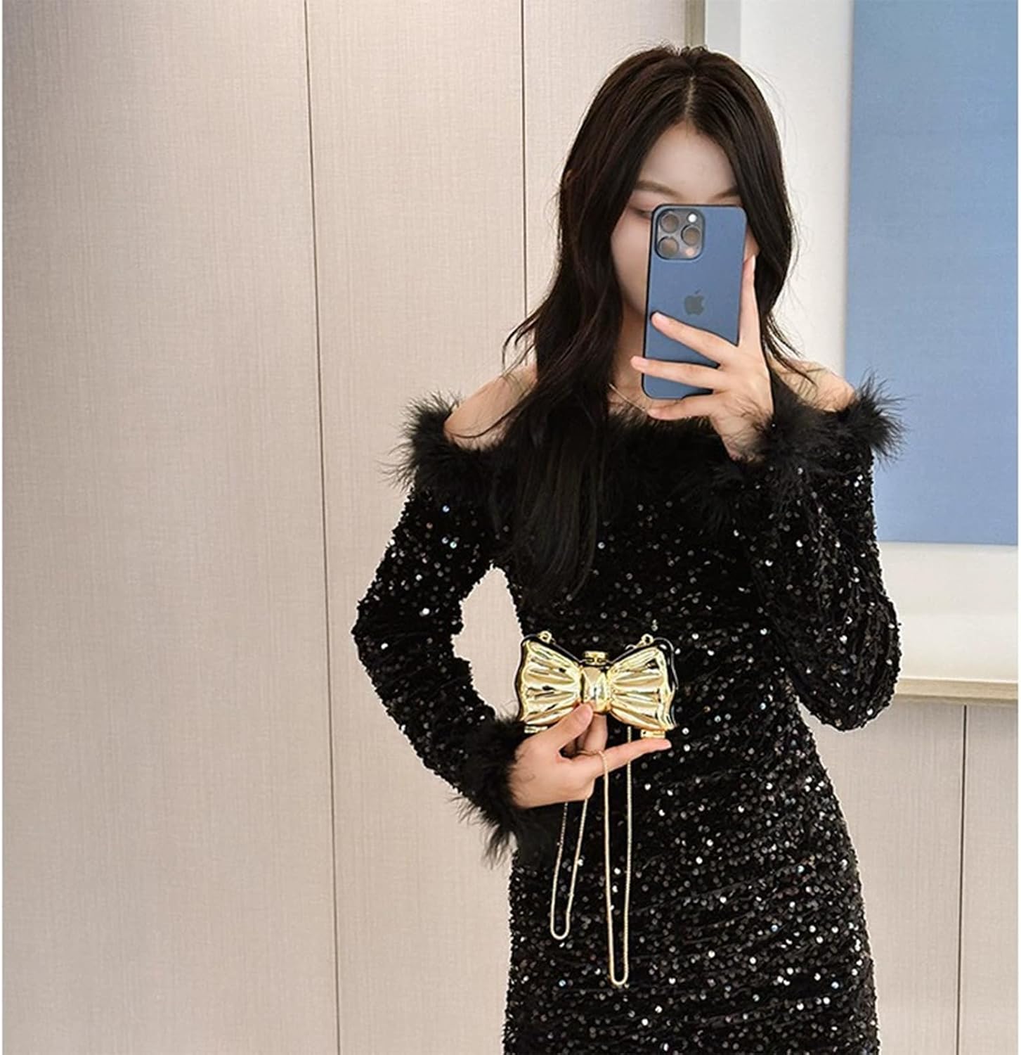 Bow Purse for Women Mini Bow Flower Clutch Purse Crossbody Cute Clutch Y2k Bow Metallic Small Party Mirror Handbag - Image 6