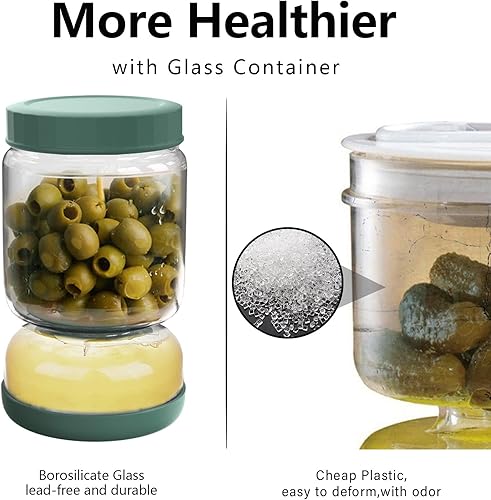 Miniatura 6 de WhiteRhino Tarro de pepinillo de vidrio, tarro de reloj de arena de oliva de 34 onzas con colador, frasco de vidrio hermético separador de jugo de