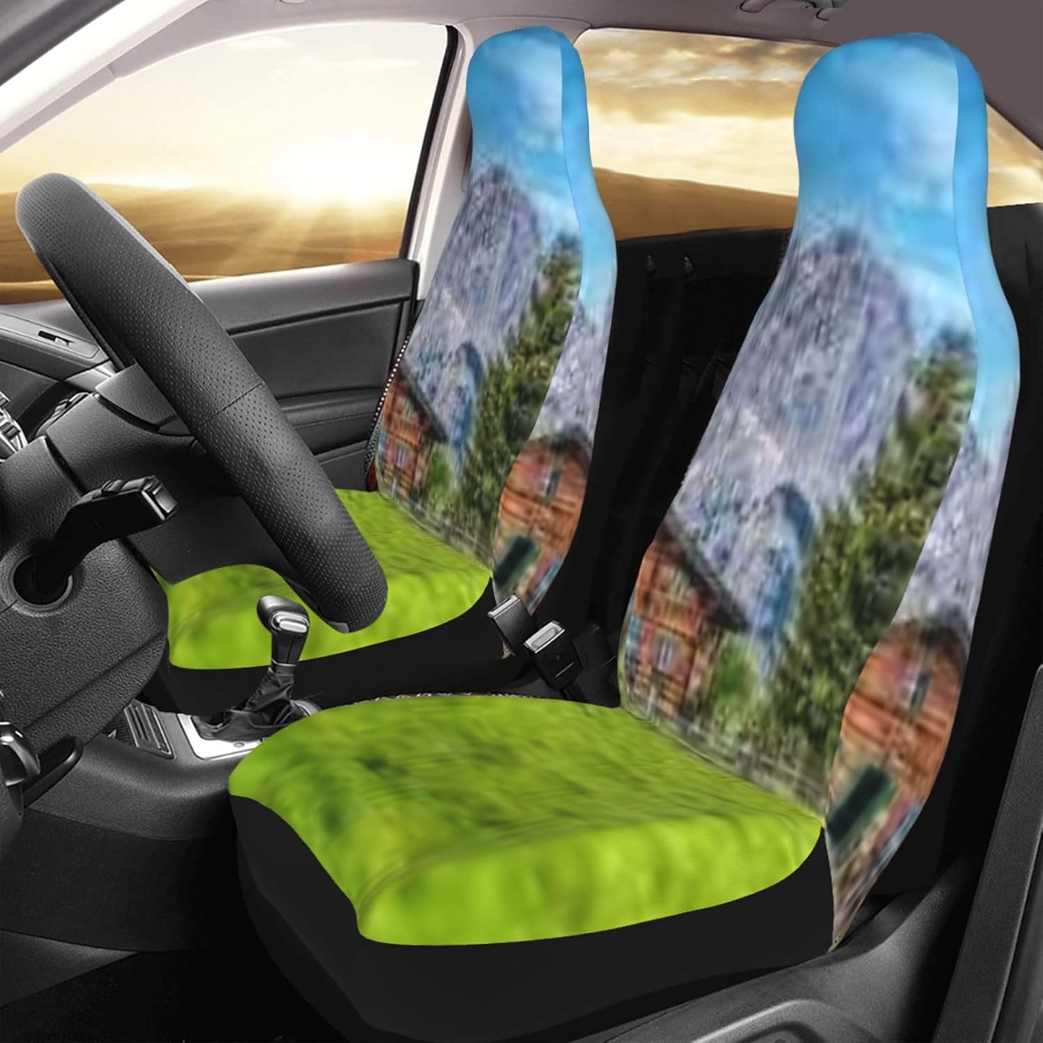 Panoramic View of Scenic Landscape in The Alps with Traditional Mountain Chalet Car Seat Covers 2-Pack - Fit for Sedans, Trucks, Suvs, Automotive Seat Protectors with Reinforced Stitching