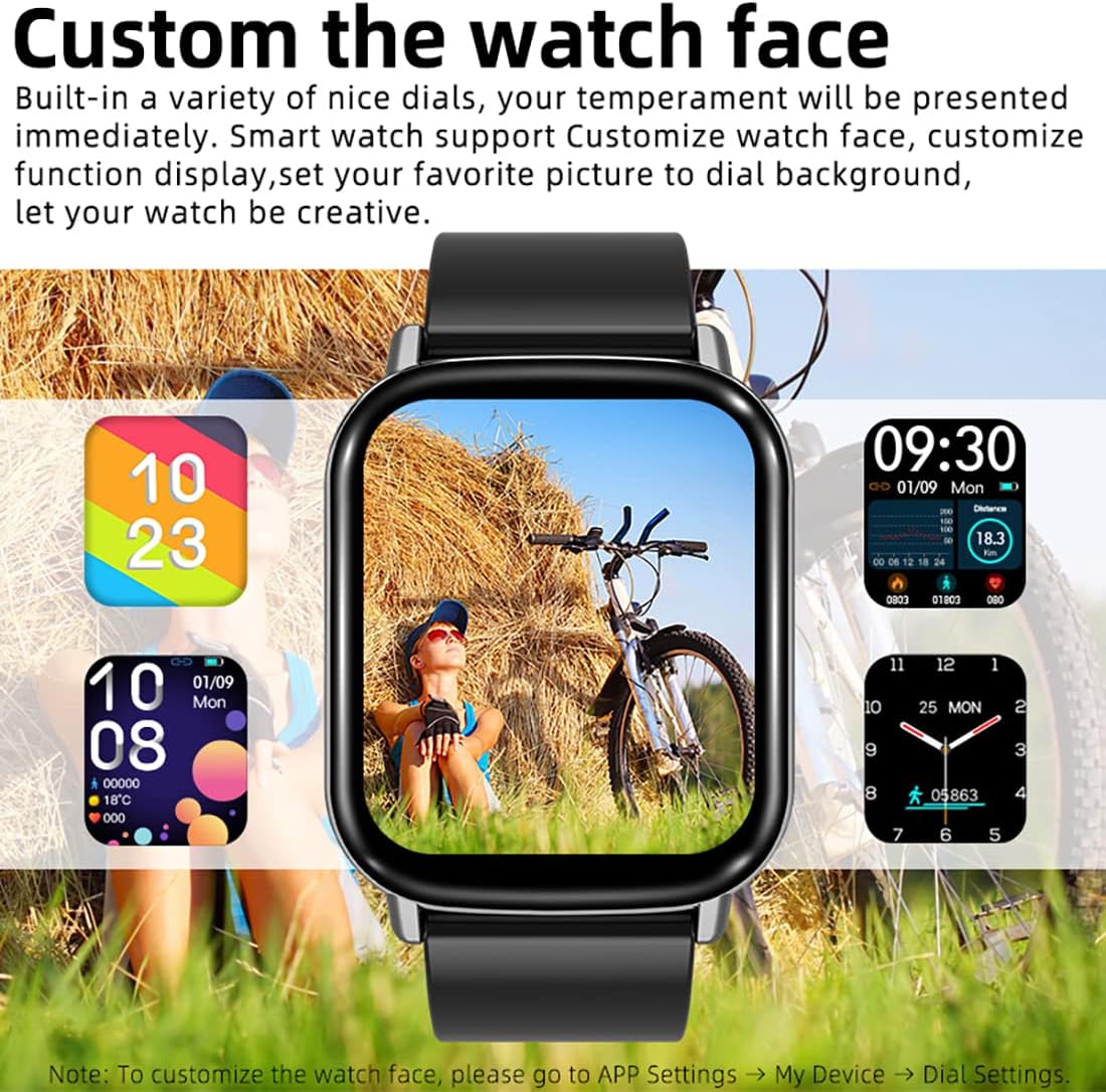 HalfSun 1.69'' Touch Screen Smart Watch, IP 68 Waterproof Fitness Tracker Smartwatch with Heart Rate Blood Pressure Sleep Monitor Pedometer Weather Forecast for Men Women for Android iOS