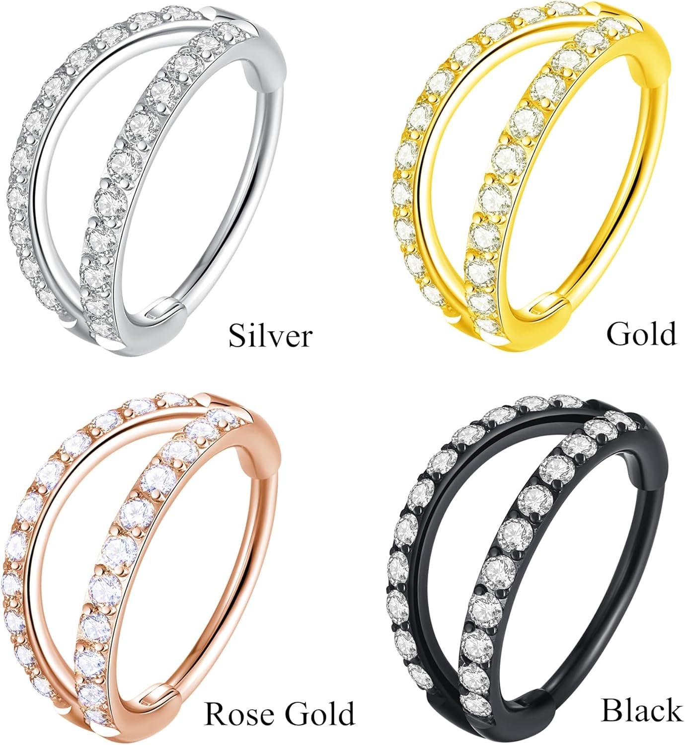 ORANGELOVE Double Open Stack CZ Nose Ring Hoop 316L Surgical Steel Helix Rook Conch Cartilage Daith Tragus Earrings Hinged Segment Nostril Piercing Septum Clicker 20G 18G 16G Lip Ring - Image 5