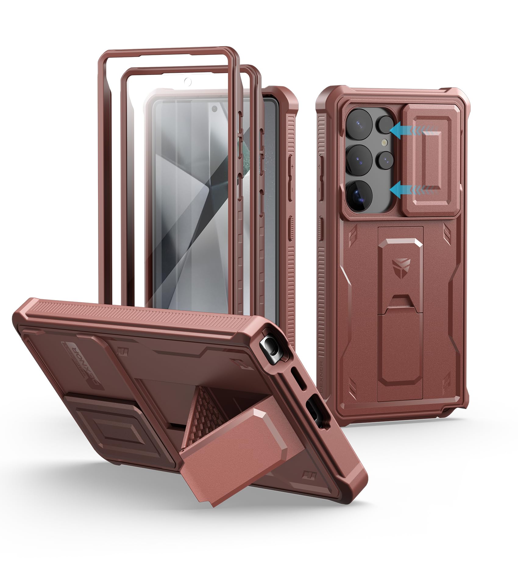 Dexnor for Samsung Galaxy S25 Ultra Case with Built-in Slide Camera Cover &amp; Screen Protector &amp; Kickstand,Heavy-Duty Shockproof Rugged Case Full-Body Bumper Cover for Galaxy S25 Ultra(2025),Maroon Red