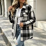 Ssuyeuri Womens Plaid Sherpa Jacket Fleece Lined Black – Occasion