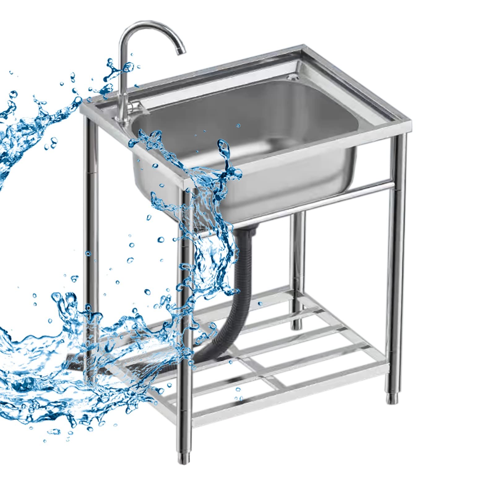 YADZISW Commercial Sink Outdoor Utility Sinks Freestanding Camping Single Bowl with Gooseneck Faucet and Storage Shelves for Garage Restaurant Laundry Room Indoor Outdoor. (Color : Cold a
