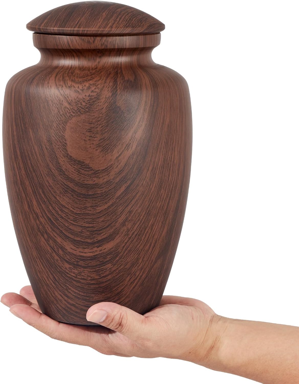 Urn for Ashes Adult Male Female,Large Aluminum Wood Grain Cremation Urn for Ashes for Men Women,Memorial Decorative Urns for Man/Dad/Father/Brother/Grandpa(Up to 200 IBS)