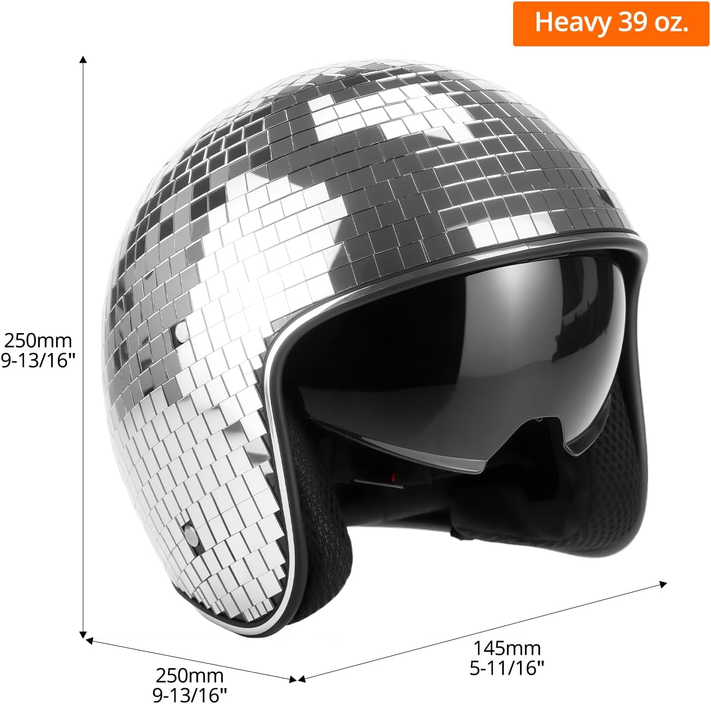 QWORK Disco Ball Helmet Party Decoration with Retractable Visor and Cowboy Hat Design - Handmade Glitter Glass Cap, 39 oz. Weight