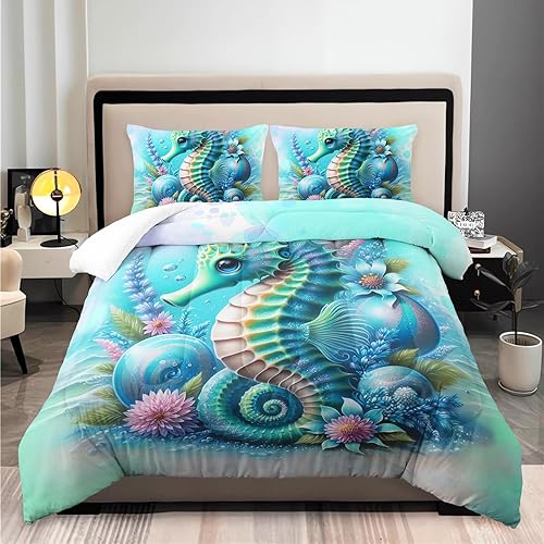 Miniatura 9 de Juego de edredón de 3 piezas con diseño de caballo y girasol, diseño retro de mariposa rosa, para niños y niñas, adultos, 1 edredón + 2 fundas de