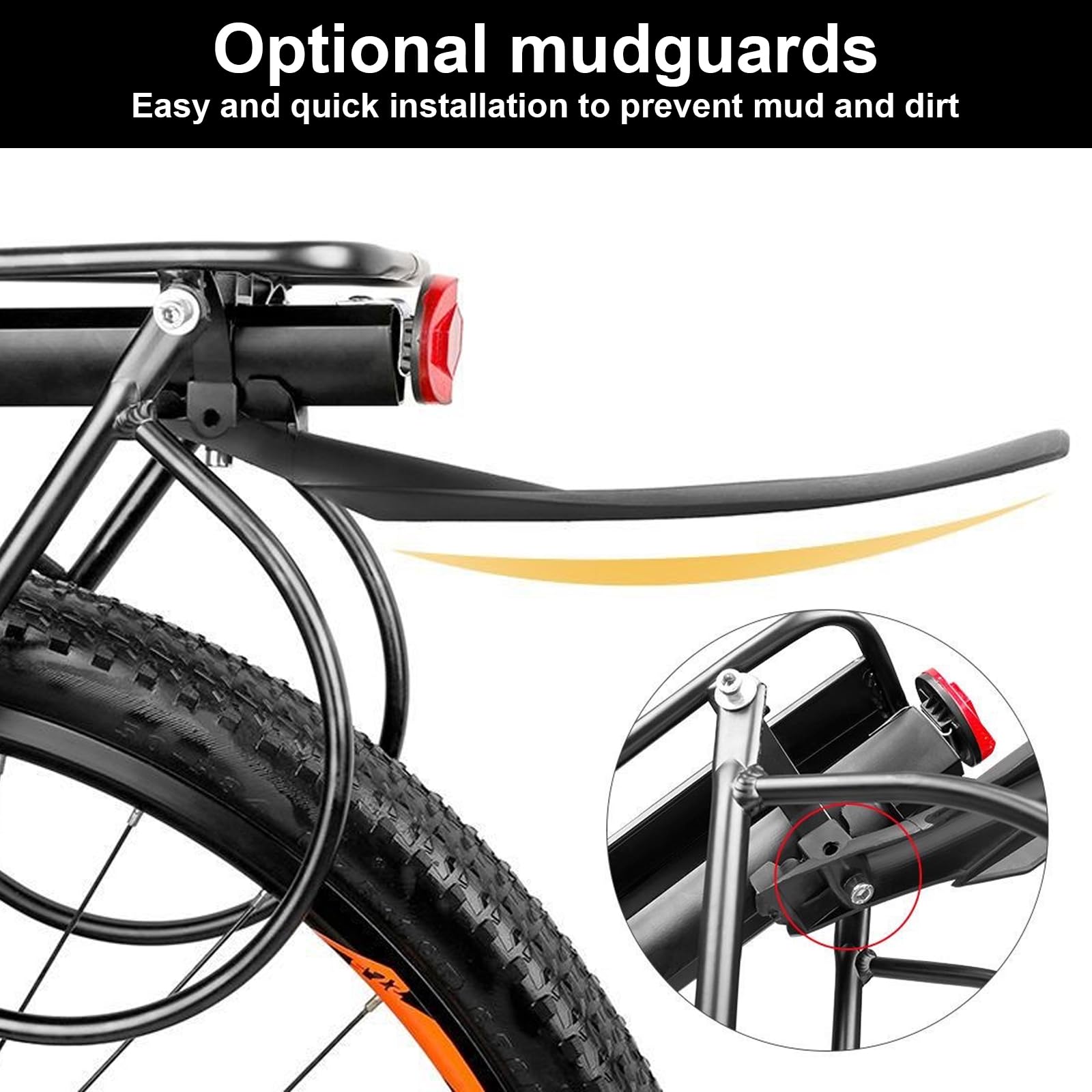 Porte Bagage Vélo Arrière Réglable Porte Bagage Velo Capacité de Charge Maximale de 100 kg Porte Bagage VTT avec Reflecteur et Garde-Boue, Universel Installation Rapide, Porte Bagage Velo Noir
