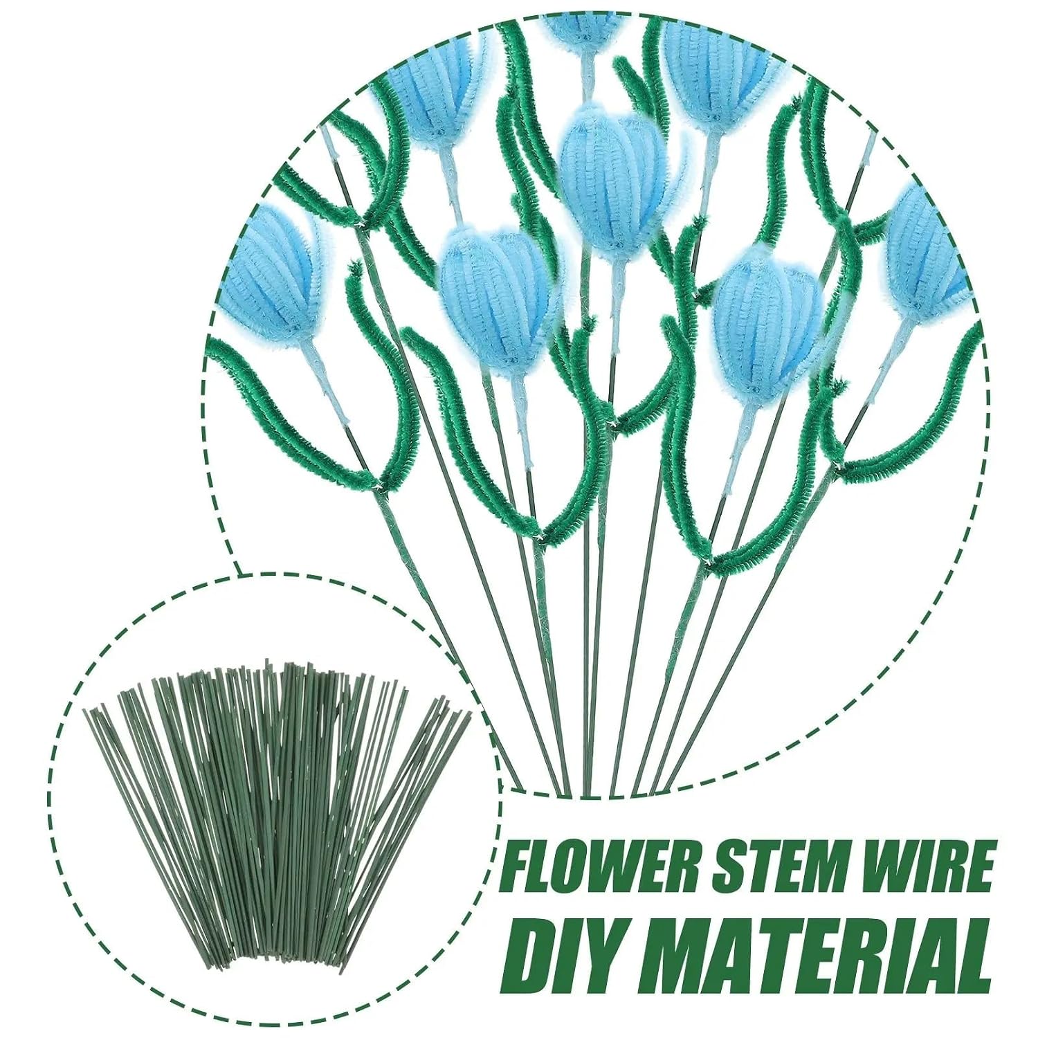 Floral Wire Stems 500 Pcs Green Artificial Flower Stems Decorative DIY Floral Stem Wires Flexible Metal Wire Rods for Bouquet Crown Garland