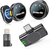Vista 8 de Micrófono inalámbrico para iPhone, teléfono Android, portátil, paquete de 2 micrófonos Lavalier para grabación de video, micrófonos mini con Negro