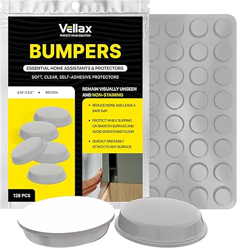 Vellax Parachoques para puerta de gabinete, 128 unidades, almohadillas autoadhesivas grises de 12 pulgada de diámetro, topes de gabinete,