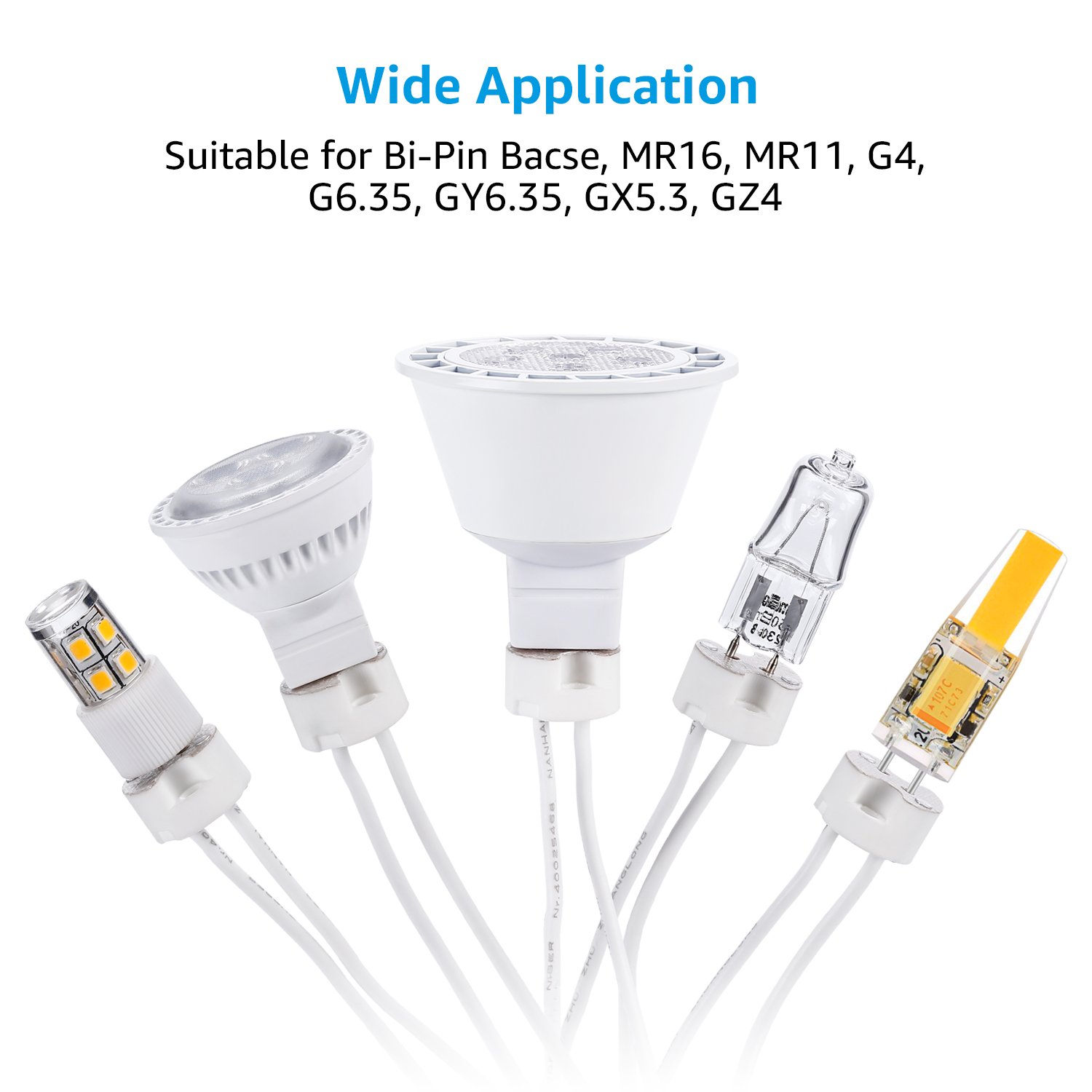 TORCHSTAR G4, GU5.3 Bi-Pin Socket, up to 75 Watts, Ceramic Body with Mica Covers, for LED Halogen Incandescent Light Bulbs, MR11, MR16, Pack of 5