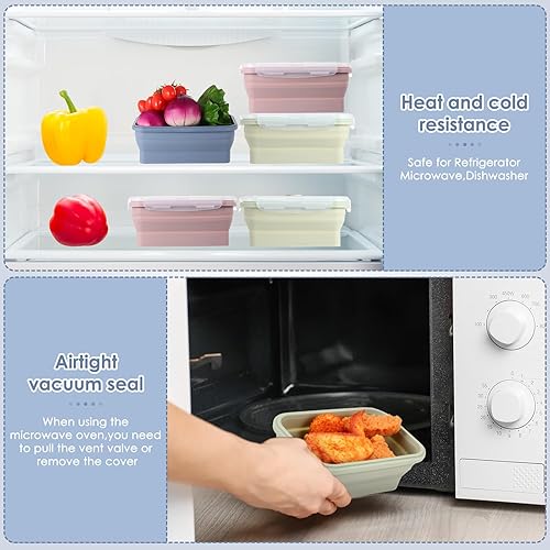 Vista 18 de Mifoci 6 Pcs Silicone Containers for Food Collapsible Food Storage Containers with Airtight Lids Stacking Leftover Foods Storage Lunch Box for
