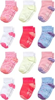 Baby Girls' Quarter Cut Socks with Nonslip Traction Grip (12 Pack) (Infant/Toddler), Size 2T-4T, Pink/Grey