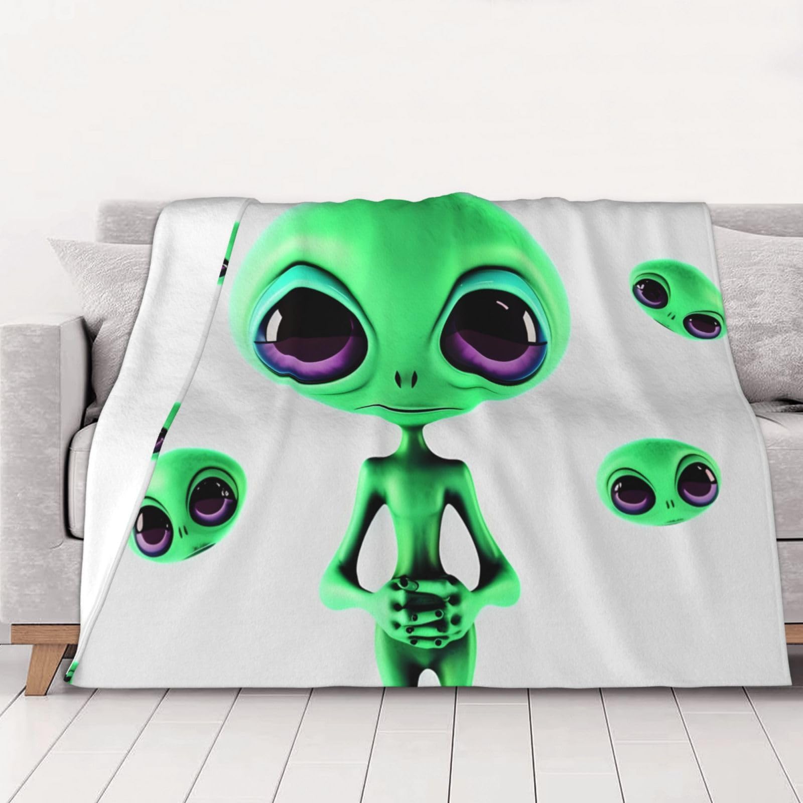 Couverture polaire extraterrestre vert 150x130cm plaid canapé
