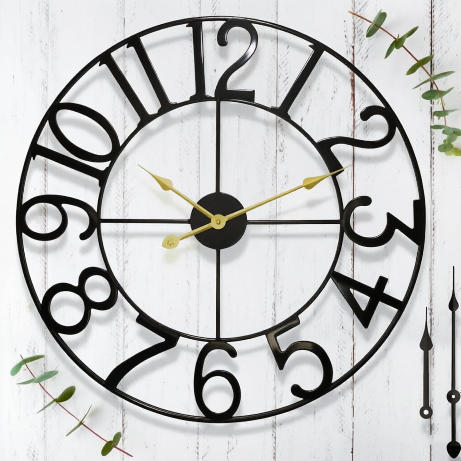 14 in Outdoor Clock–Retro Black Metal Outdoor Wall Clock for Patio, Garden & Pool Area–Vintage Industrial Skeleton Outdoor Clock–Weatherproof Decorative Yard & Porch Clock–Large Round Patio Wall Decor