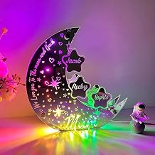 Customized LED Mirror Moon Light, Personalized Acrylic Light with Child's Light, 12 Color wall Mounted LED Star and Moon Jewelry9.4x10inch/24x25.5cm [Energy Class A]