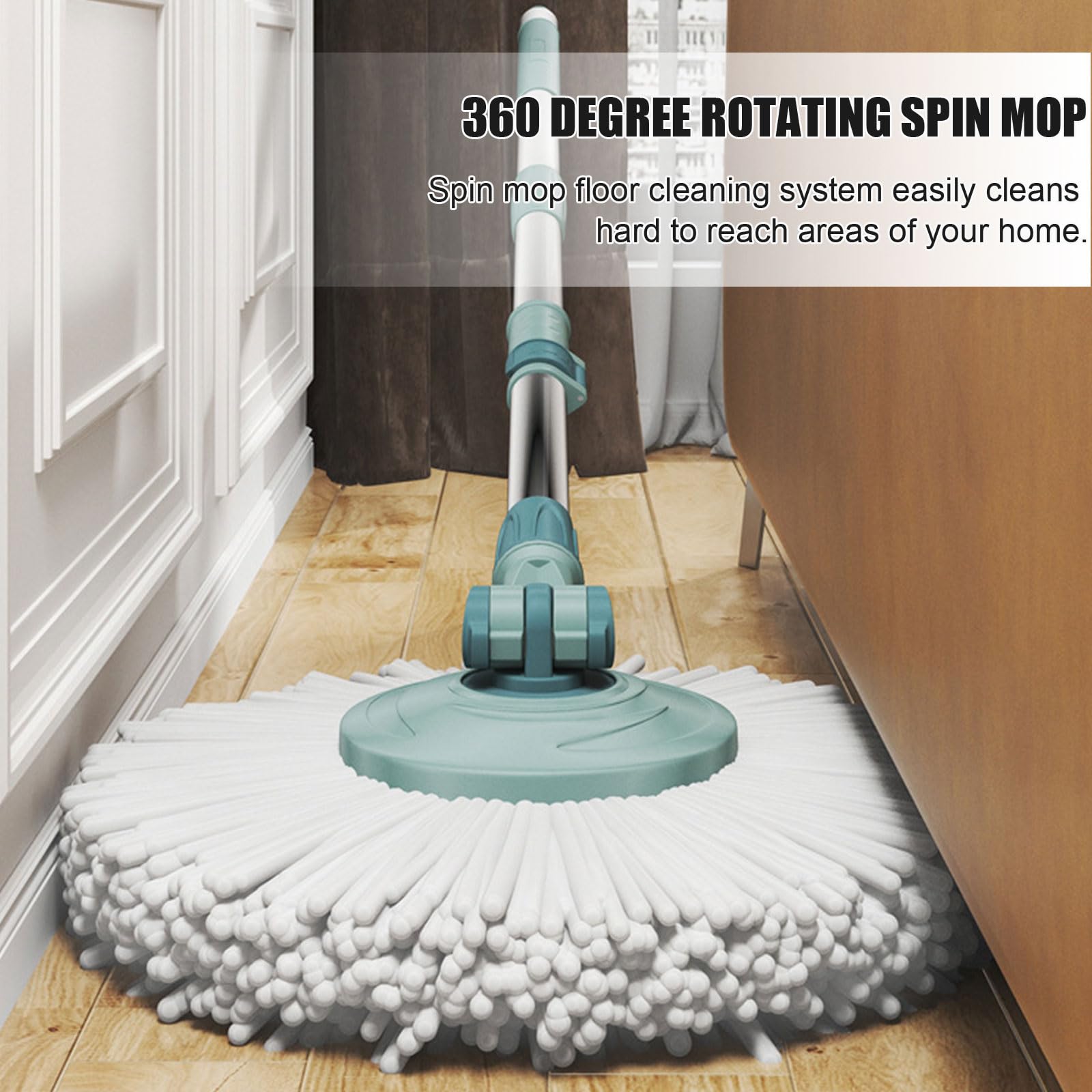 Mopa giratoria y cubo con juego de escurridor, fregona de microfibra fácil de escurrir, sistema de limpieza de suelo giratorio de 360°, ideal para el hogar y la oficina
