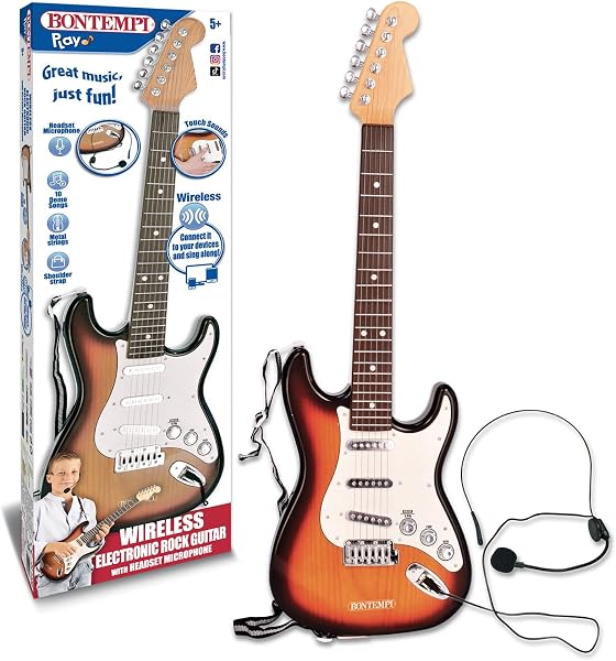 Bontempi | Rock On - Chitarra Rock Elettronica Wireless con Microfono, Cinghia a Tracolla e Brani Preregistrati , 67 cm - 3