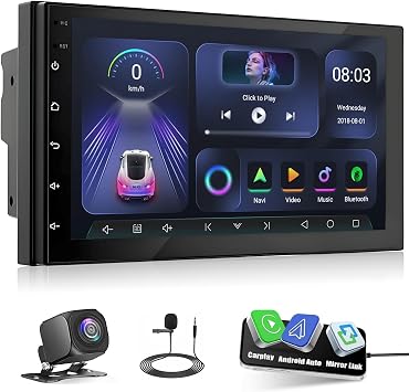 Kunfine Universal 8-Core 4G+64G 7 inch Android Double DIN Car Stereo Wireless CarPlay/Android Auto IPS 7" Touch Screen Tablet Auto Radio WiFi/USB/Bluetooth/EQ/DSP/SWC/GPS