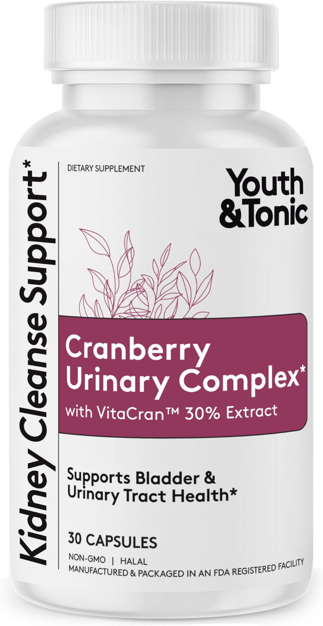 Youth & Tonic Kidney Support Supplement, Cleanse, Detox, Cranberry Extract