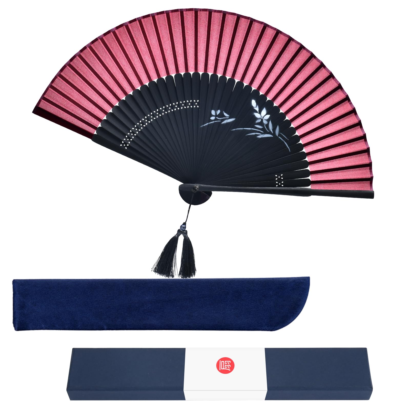 Japanese Sensu Folding Fan Men Bamboo Silk Hand Fan With Pouch Japan