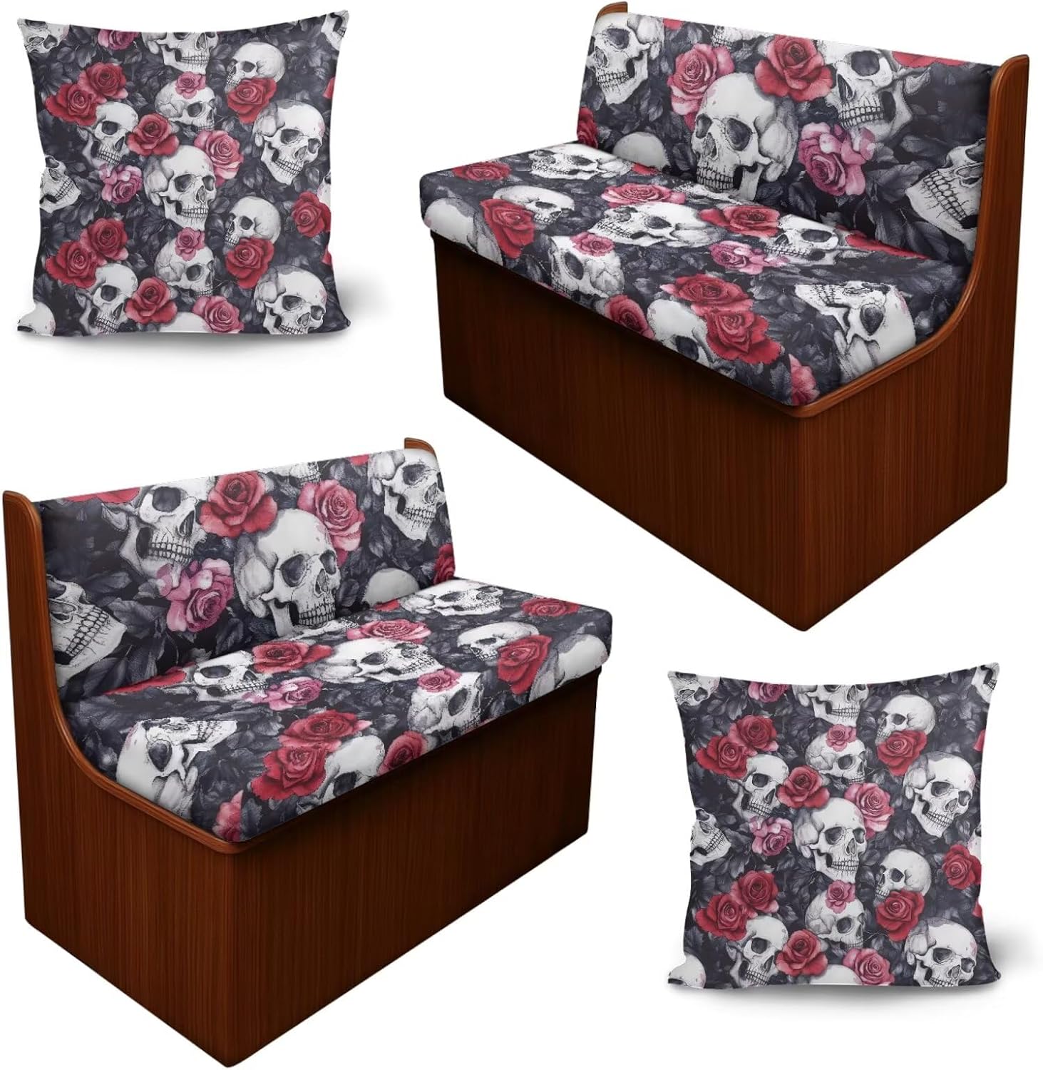 2 Set RV Dinette Cushion Covers Booth Set Halloween Bat Design Camper Cushion Covers Stretch Washable Slipcovers Couch Cover for RV Camper Sofa,2 Bench & 2 Backrest Cover,2 Pillow Cases