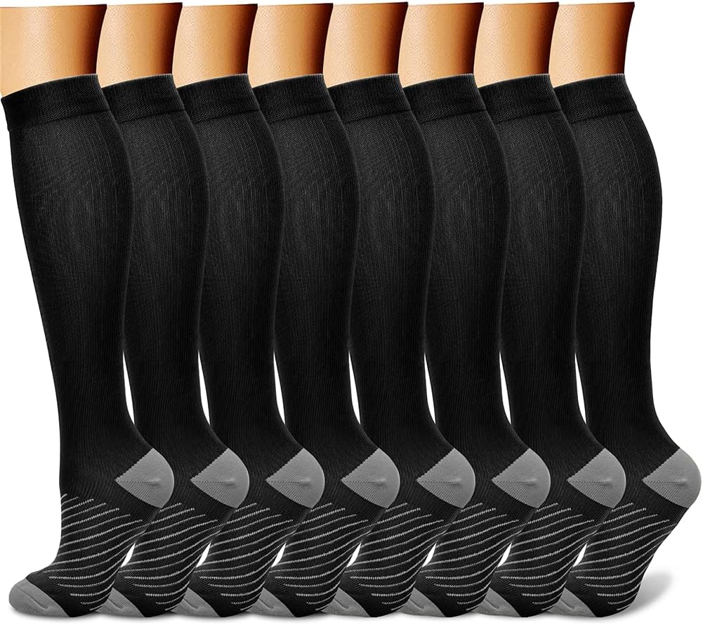 CHARMKING Compression Socks for Women & Men Circulation (8 Pairs) 15-20 mmHg Best Calf Socks Support for Athletic Cycling