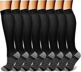 CHARMKING Compression Socks for Women & Men Circulation (8 Pairs) 15-20 mmHg Best Calf Socks Support for Athletic Cycling