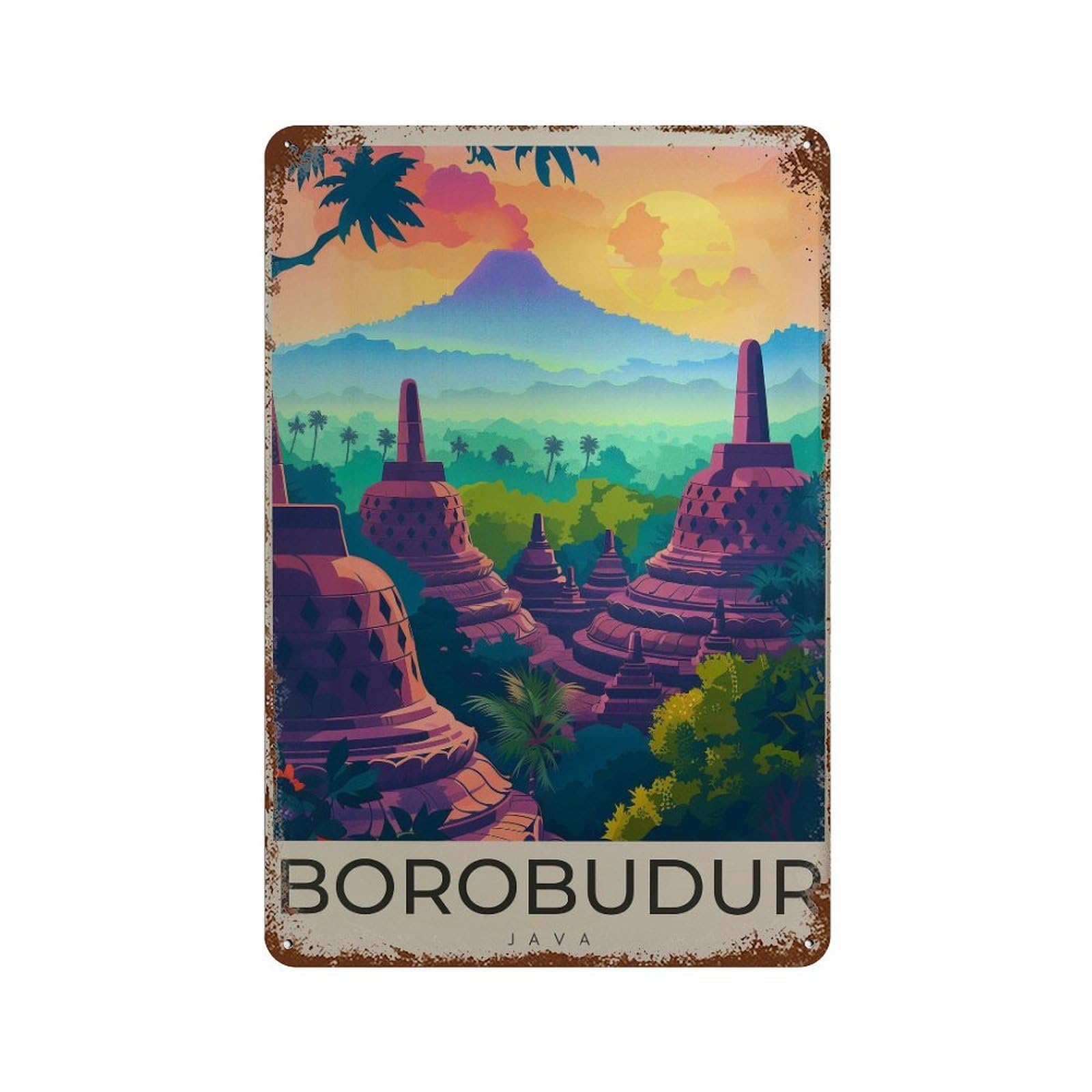 xiaoxiaoshen Borobudur Temple Indonesia Travel Wall Decor Art Metal Tin Poster Modern Home Decor Art Home Bar Shop Decorations Vintage Sign 30x20cm