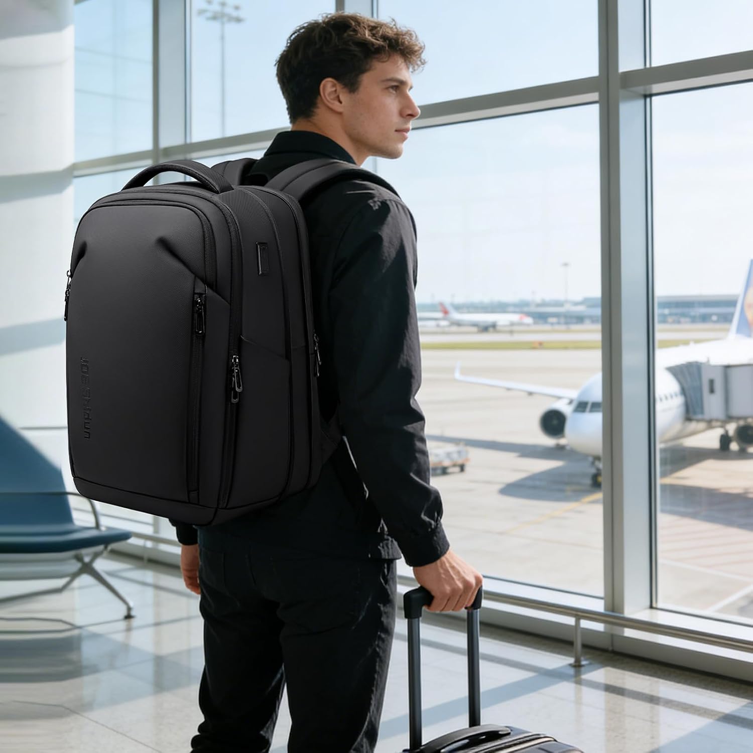 Expandable Laptop Backpack for Men, 15.6 Inch Large Travel Backpack TSA Approved, Flight Approved Business Weekender Bag, Water Resistant Work Backpack with USB Port, Black