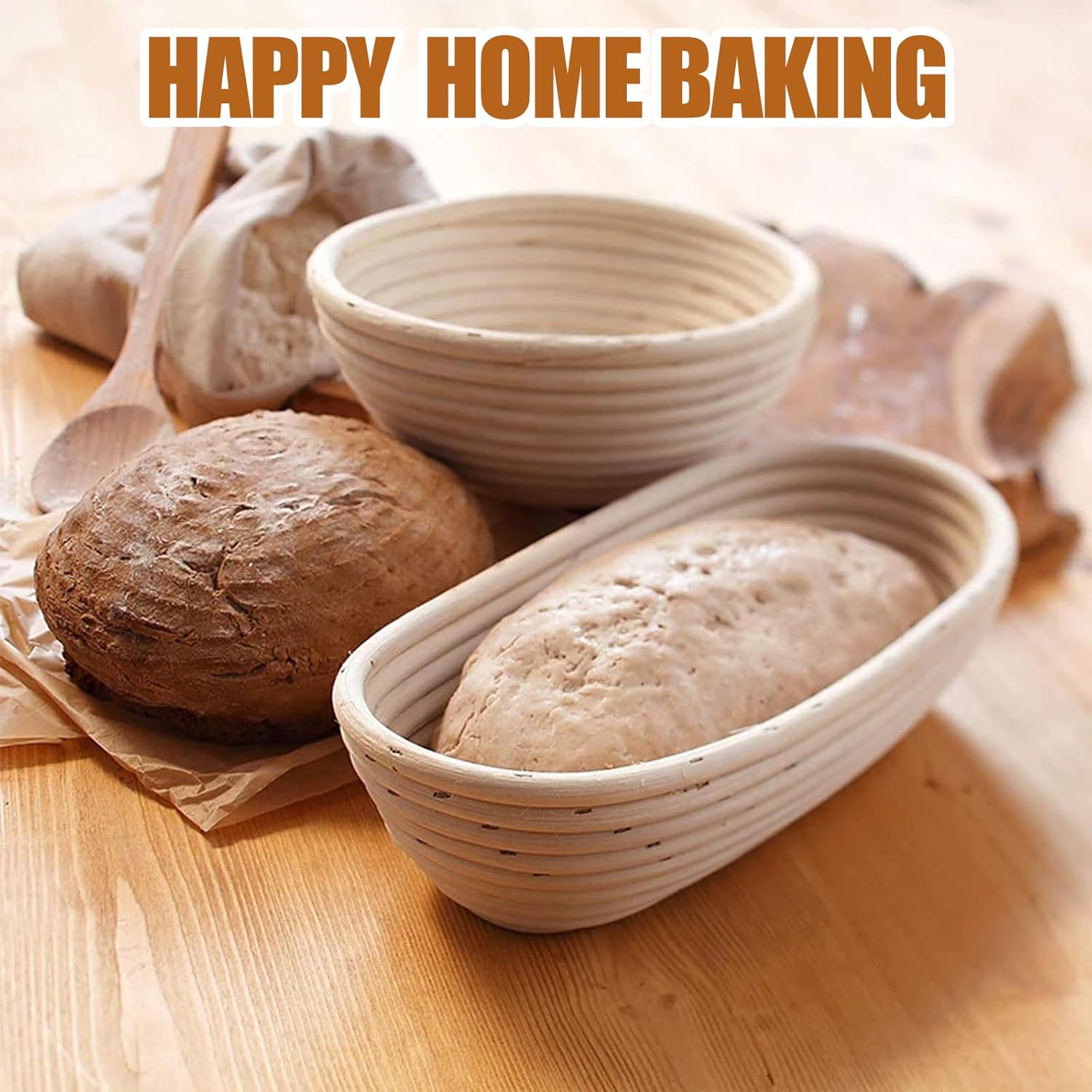 Banneton Bread Proofing Basket - Rattan Proofing Baskets for Sourdough Bread | Banneton Baskets Bowls with Linen Liners for Artisan Homemade Bread Baking (10 inch Basket Set of 2) - Image 5