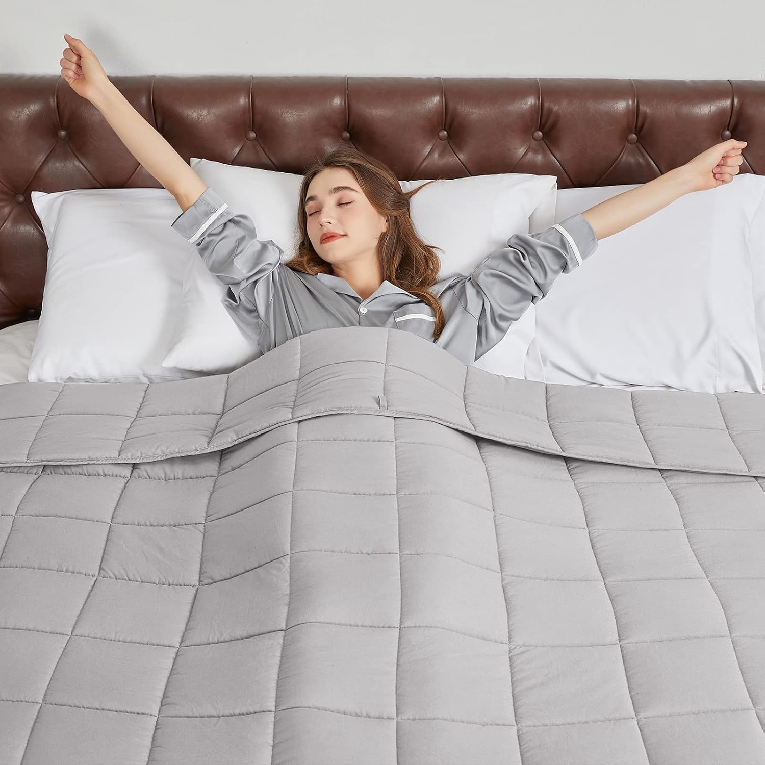 CYMULA Weighted Blanket for Adults (15lbs 60"x80" Queen Size) - Cooling Breathable Heavy Blankets for Summer Winter - Ultra Microfiber Soft Comfort Throw with Glass Beads - Gifts for Men/Women Light Grey 60" x 80" 15lb