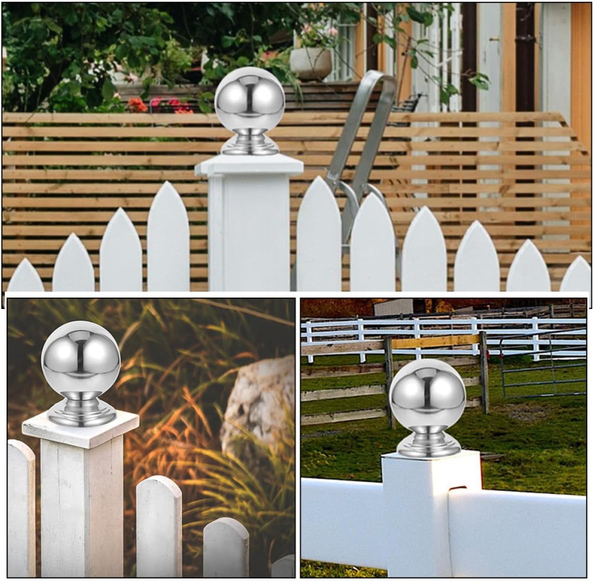 VALICLUD 2pcs 32mm Metal Fence Post Caps with Hollow Ball Finial Natural Color Ornamental Garden Fence Decoration for Decking and Railings