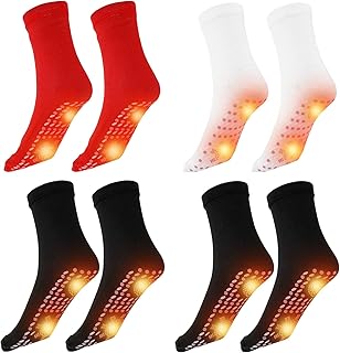 SENGHUI 4 Pairs AFIZ Tourmaline Slimming Health Sock,Self Heating Socks,Veinesheal Thermotherapeutic Sock,Anti Fatigue Socks Women Men Winter Warm (Black+White+Red)