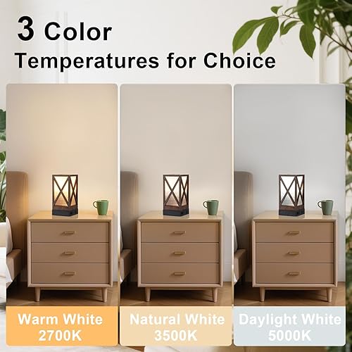 Miniatura 3 de Lámpara de mesa, juego de 2 lámparas rústicas de mesita de noche, lámpara de escritorio de 3 temperaturas de color con puertos de carga USB, salida