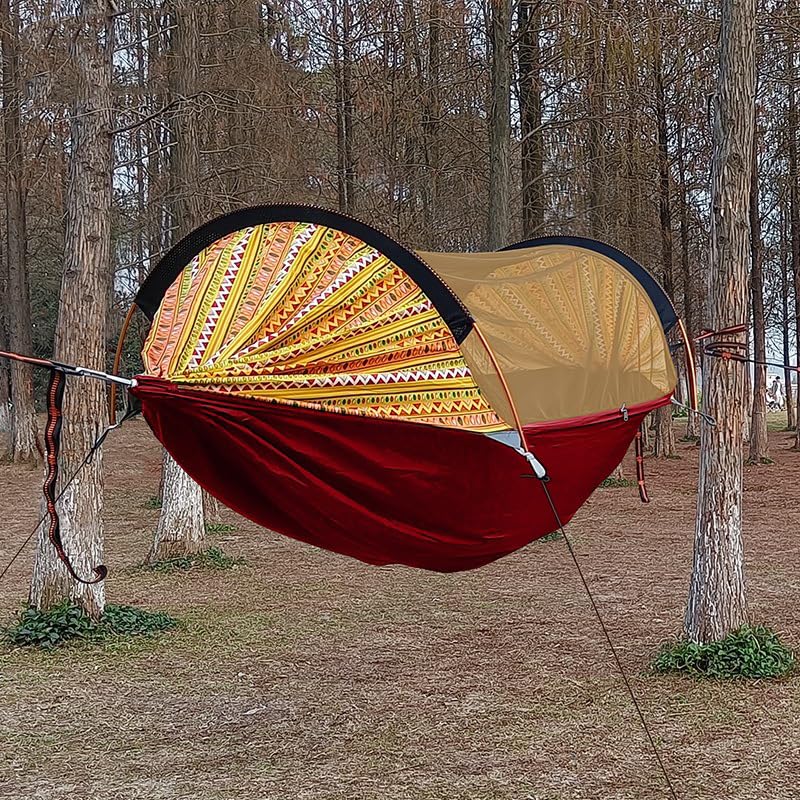Hamaca de camping al aire libre con mosquitera, diseño antivuelco, tela de paracaídas, ligera y portátil para viajes y uso en el patio trasero