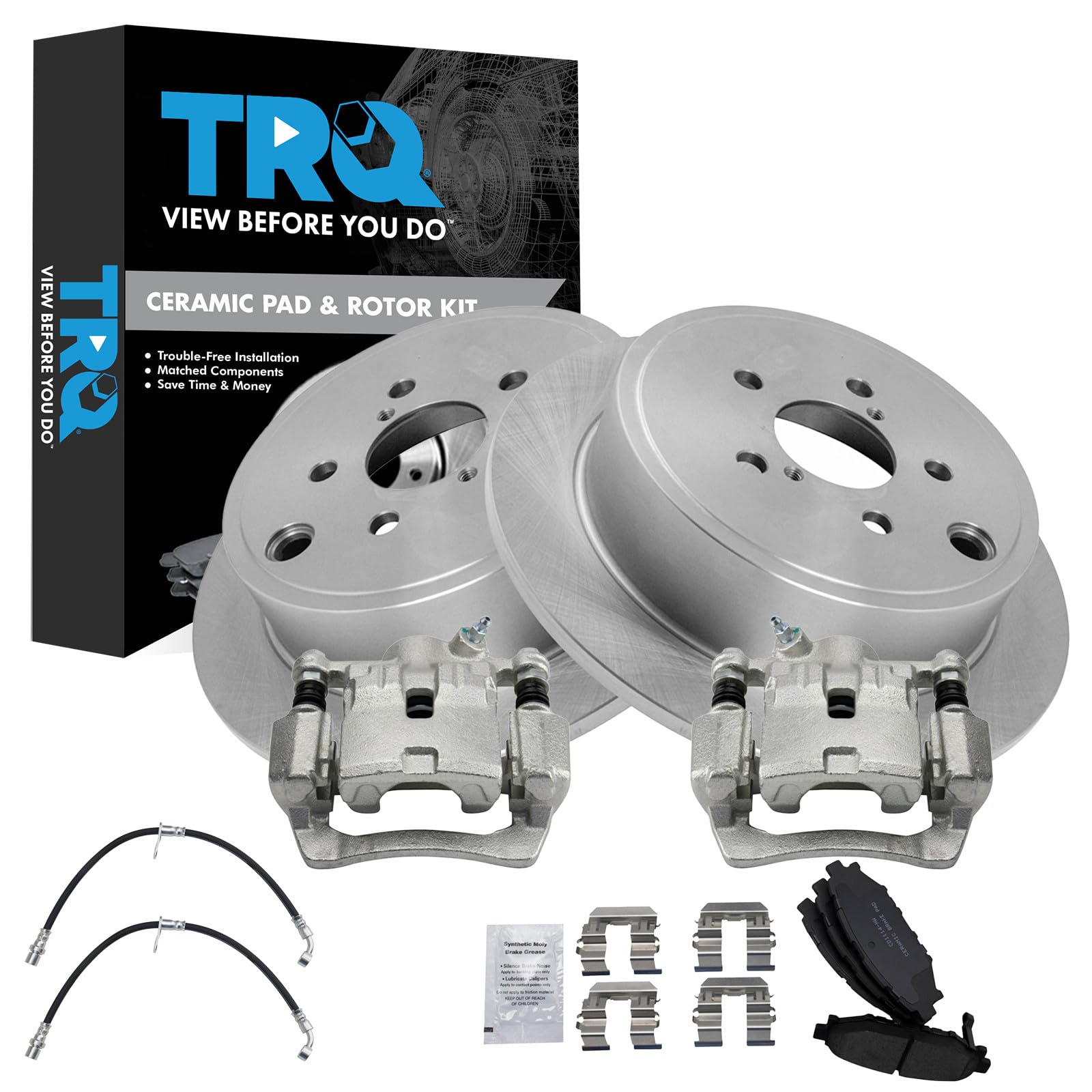 TRQ Rear Brake Pad &amp; Rotor Kit Ceramic Compatible with 2010-2011 Subaru Impreza