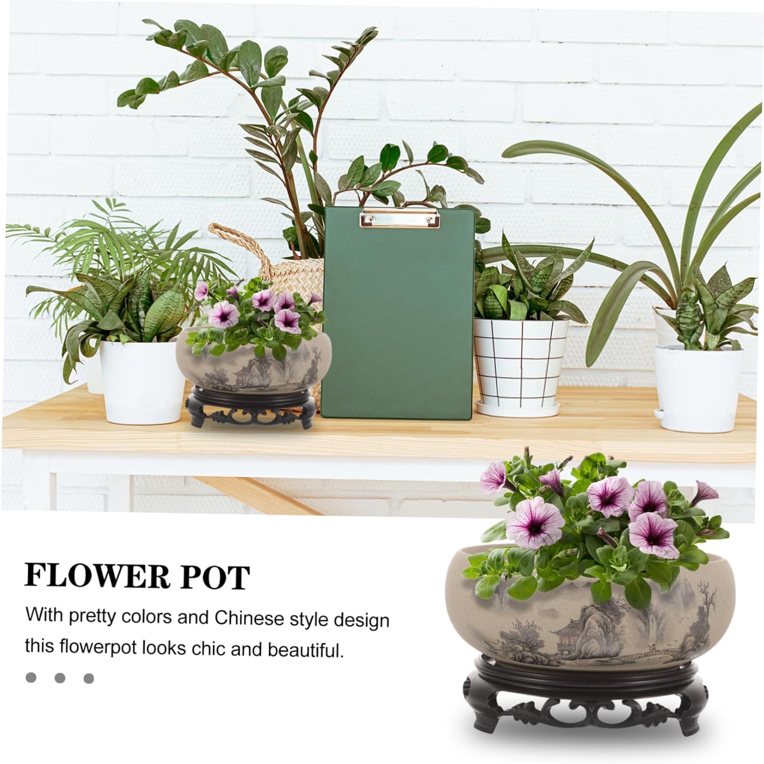OSALADI Ceramics Water Lily Bowl Large Hydroponic Planter Garden Plant Bowl Planting Container Water Lily Container with Base Stand Fountain Bowls Fish Pond Bird Bath Bonsai Planter