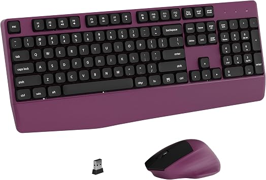 Links9+ Ergonomic Wireless Keyboard and Mouse Combo with Wrist Rest, Full-Sized 104-Key, Plug and Play USB Receiver, BK Chipset, Compatible with PC/Laptop/Desktop for Office Home UseBurgundy