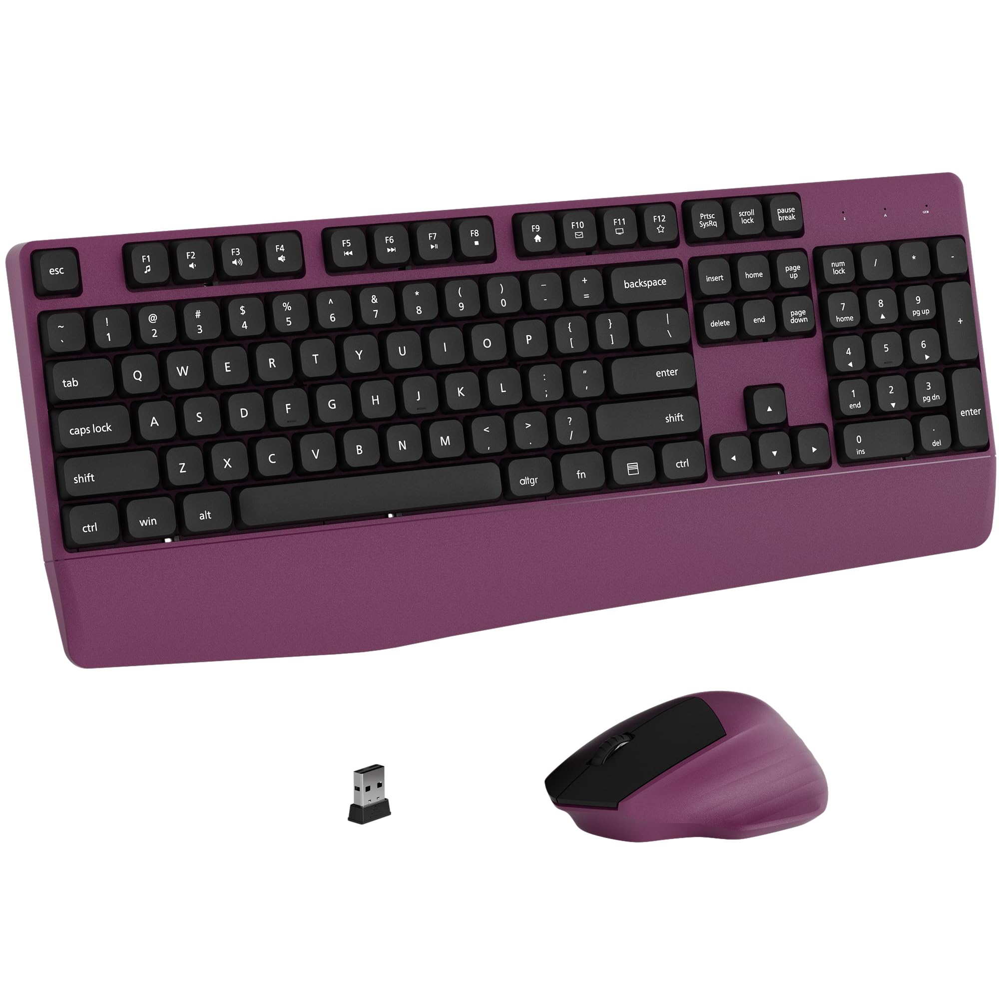Links9+ Tastiera e mouse wireless Combo, full-size 104 tasti, 2,4 GHz, tastiera wireless con poggiapolsi e mouse wireless per Windows, Mac OS PC/computer/laptop/desktop (bordeaux)