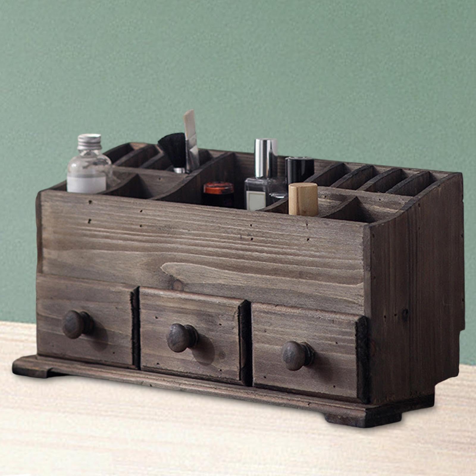 jojomis Organiseur de maquillage rustique pour maquillage - Boîte de rangement rustique pour cosmétiques et salle de bain - 40 x 14 x 19 cm - Marron
