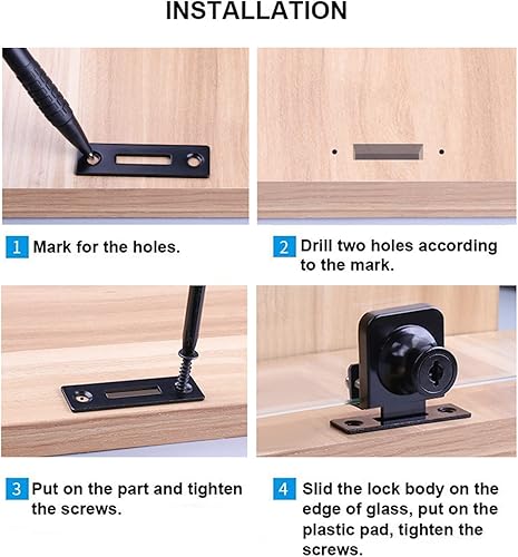 Miniatura 3 de Cerradura de vitrina de acero inoxidable sin taladro, cerradura de puerta de cristal con llave para puerta de vidrio de 0.217-0.374 in